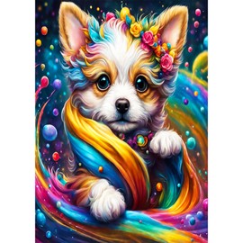 AIRDEA Regenbogenfarbener Welpe Diamond Painting, 5D Diamant Painting Erwachsene Bilder Malerei Set, Full Mosaikherstellung für Erwachsene, Home Wand Décor 30x40cm