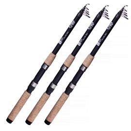 Zite Fishing spinning rod set, 3 pieces fishing rods, 2.40 m, fishing equipment with cork handle, trout rod with blank made of fibreglass, also for children and beginners, all-round fishing