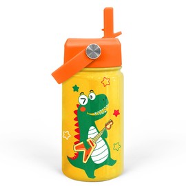 SANDJEST Dinosaurs Water Bottle - Dino Kids Water Bottle with Straw Lid - 12 Oz Insulated Stainless Steel Water Bottles for Toddlers Kid Boys - Travel Cup for School Sports