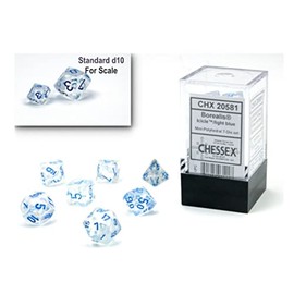 Chessex Dice Set – 10mm Borealis Light Blue Luminary Polyhedral Dice Set – Dungeons and Dragons D&D DND TTRPG Dice – Includes 7 Dice - D4 D6 D8 D10 D12 D20 D%, (CHX20581)