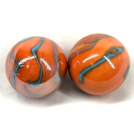 2 BOULDERS 35mm Valkyrie Marbles 1-3/8" Glass Ball Seahorse Orange/Blue Large