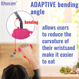 Ehucon Adaptive Utensils for Hand Tremors,Arthritis and Parkinsons -Weighted Silverware with Non-Slip Handle to Easy Grip,Eating Flatware for Elderly Use (Right Hand 1 pc Fork+1 pc Spoon=2 pcs,Pink)