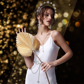 Glenmal 6 Pcs Crown Moon Stars Headband Belt Earrings Tiaras Jewelry Set for Bride Wedding Moon Goddess Costume Accessories(Silver)