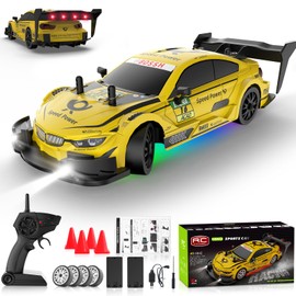 RC Drift Car 1:20 Scale Remote Control Cars 2.4GHz 4WD High Speed RTR Racing Vehicle with LED Lights 2 Rechargeable Batteries and Drifting Tires Racing Sport Toy Car for Adults Kids Boys Girls
