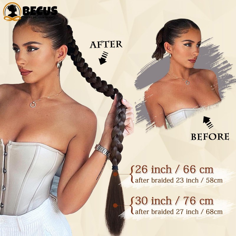 BECUS Long Braid Ponytail Extension with Elastic Tie Straight Sleek