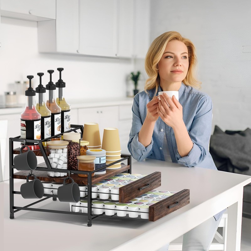 Homsorout Coffee Syrup Rack Organizer - 4-Tier 8 Syrup Wine