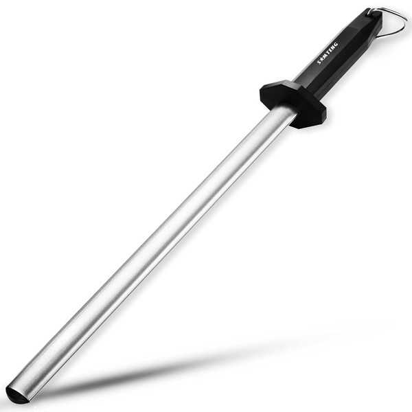 SMTENG Diamond Knife Sharpening Steel，Lightweight & Durable Oval Household Kitchen Knife Sharpening Rod or Stick，Professional Chef Honing Rod，Home Premium Kitchen Knife Sharpener Rod,12 inch