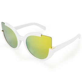 Supertrip Womens Fashion Oversized Round Square Plastic Vintage Cut-Out Flash Mirror Lens Cat Eye Sunglasses（White Gold）