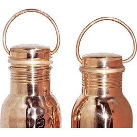 ANCIENTIMPEX Pure Copper Water Bottles with Handle Set of 2, Seamless Style for Ayurveda Health Benefits - 1000 ml (33.81 fl oz)
