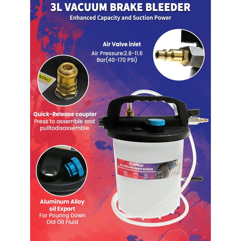 Punmew 3L Vacuum Brake Bleeder Kit One Person Pneumatic Brake