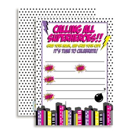 Super Hero Girl Birthday Party Invitations, 20 5"x7" Fill in Cards with Twenty White Envelopes by AmandaCreation