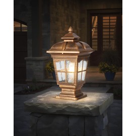 PTOUG 2 Pack Outdoor Post Light, Antique Bronze Post Lamp Fixture, Street Lights for Patio, Garden, Fence Lawn, Pathway, Driveway, Front/Back Door.