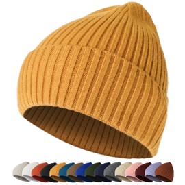 HiRui Knit Beanie for Men Women Kids, Winter Hats Warm Classic Daily Skull Caps (Yellow)
