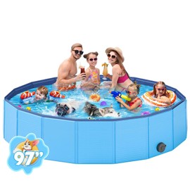 Foldable Dog Pool, YSJILIDE Portable PVC Dog Pet Swimming Pool, Collapsible Plastic Dog Bath for for Large Medium Small Dogs & Kids (XXXXXL-97 x 16" Blue)