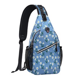 MOSISO Sling Backpack, Multipurpose Travel Hiking Daypack Rope Crossbody Shoulder Bag, Daisy Sprigs
