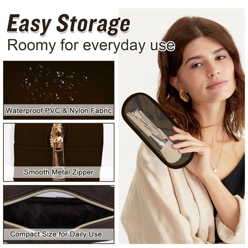 izuzta - Bolso pequeño de nailon con cierre para maquillaje,