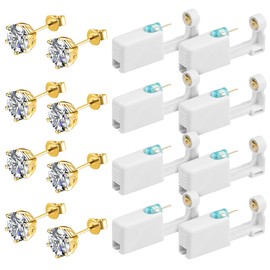 AOKUN Perforador de Orejas Desechable, 8 Piezas Pistola para Perforar Orejas sin Dolor,con Pendientes de Circonita de 5 mm,Estéril, Fácil de Usar y Segura,Puede Utilizarse Solo En Casa