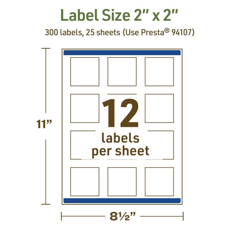 Avery Dissolvable Square Labels, Sure Feed Technology, 2" x 2",