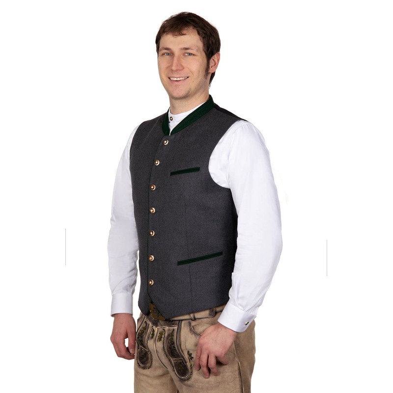 Roland Elegant Soft Wool Costume Gilet Grey with Green Piping