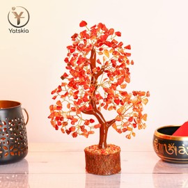 YATSKIA Carnelian Crystal Tree for Positive Energy, Crystals and Healing Stones, Money Tree, Home Decor, Chakra Tree of Life Crystal Tree, Gemstone Tree, Office Decor for Women 10-12 Inch