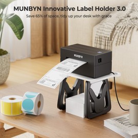 MUNBYN 2024 New Label Holder for Roll and Fan-Fold Labels, Thermal Stickers, Compatible with All Thermal Label Printers, ILH02, Black and White
