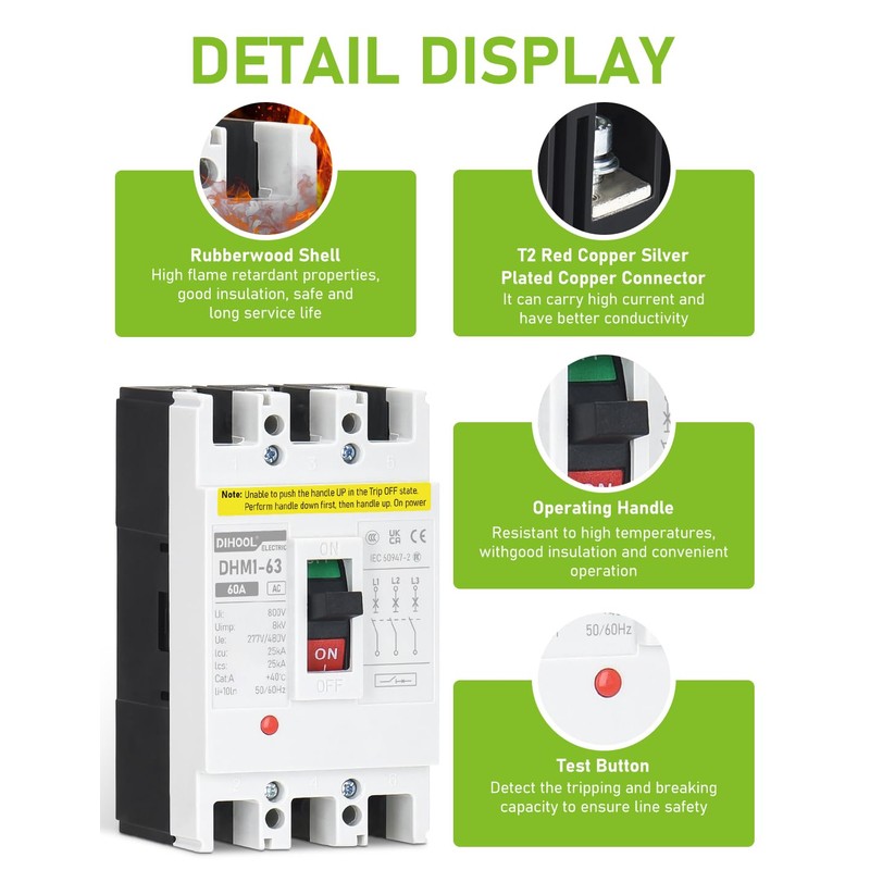 DIHOOL Industrial Miniature Circuit Breaker 3 Pole 60 Amp 277/480V
