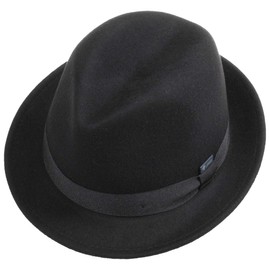 Lipodo Children's Wool Felt Hat - Trilby Made In Italy - Felt Hat with Grosgrain Ribbon - Wool Felt Hat Summer/Winter - Fedora for Kids - One Size 52-53 cm, Black-black