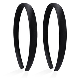 2 Pcs Satin Headband,Width 0.6 Inch Black Headbands, Bands Plastic Hard Head Band, Bands Plastic Hard Head Band, Diy Headband for Women And Girls, Slip Black for Yoga, Sleep, Workout