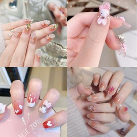 Camellia Cute Rabbit Nail Art Decorations, 3D Flower Animal Pearl Nail Art Accessories, Rhinestone Gems for Nail Stickers Decals Foils, Women Girls Manicure Floral Supplies Resin Nail Art Tip
