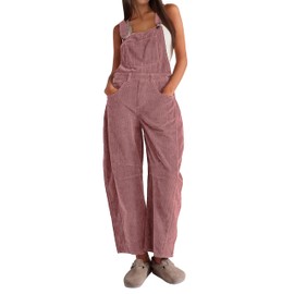 AMEBELLE Corduroy Overalls for Women Barrel Wide Leg Bib Corduroy Pants Women Adjustable Romper Jumpsuit with Pockets(3007-Pink-S)