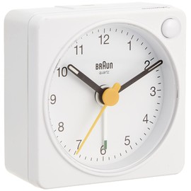 BRAUN/Brown Table Clock, Alarm Clock with Light, BC02XW Classic Analog Alarm Clock, Genuine Imported Product, White Table Clock, white, Minimalist