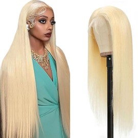Weeybay 4x4 HD Transparent Lace Front Wigs #613 Blonde Straight Human Hair Wig 100% Unpprocessed Baby Hair Blonde Color NO Smell No Tangle 22 Inch
