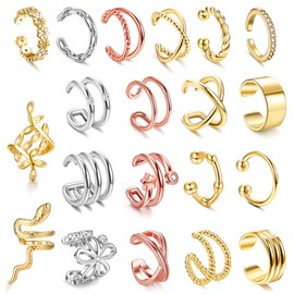 ORAZIO 20Pcs Single Ear Cuffs Earrings For Women Non Piercing Ear Cuff Gold Flower Cz Helix Cartilage Cuff Earrings Clip On Wrap Earrings For Women Girls,MIX