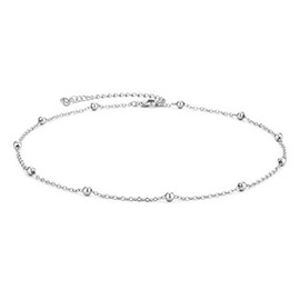MEVECCO Silver Dainty Bead Plain Chain Choker Necklace,14K Silver Plated Cute Tiny Satellite Chain Minimalist Simple Boho Choker Necklace for Women