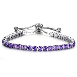 14K Gold Plated Tennis Bracelets Colorful Sparkling Cuban Zirconia Adjustable Ice Out Link Chain Slider Bangle Jewelry Dainty Bracelet for Women-silver purple
