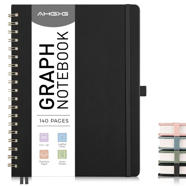 AHGXG Graph Paper Notebook - Spiral Notebook Hardcover Leather Journal