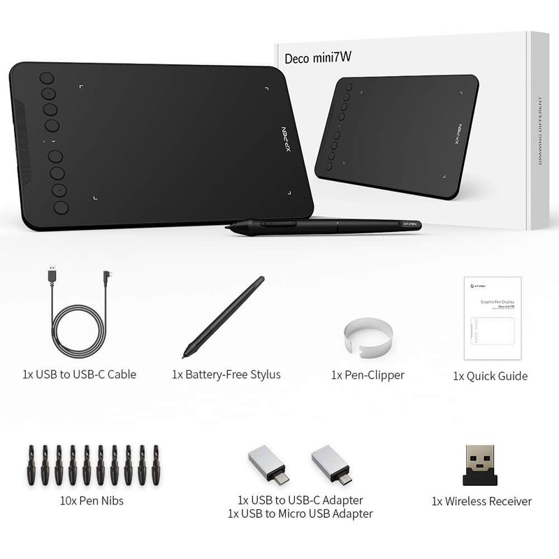 XP-PEN Deco Mini 7W Grafiktablett, 7,03''x4,38'' Pad, 2.4G Wireless Stift