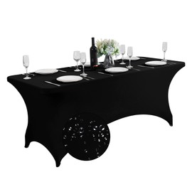 SUPERO Waterproof Spandex Table Cover for 6FT Table Universal Fitted Stretch Tablecloth for Party, Banquet, Wedding and Events-Black