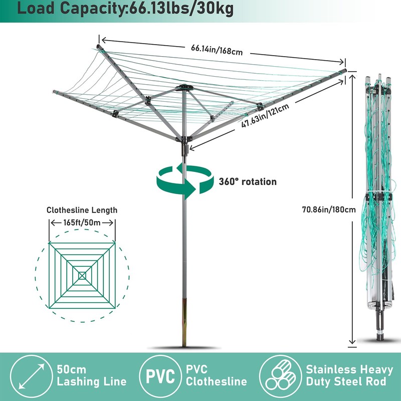 ISXACFF Umbrella Drying Rack Outdoor Umbrella Clothesline Rotary Retractable Clothes