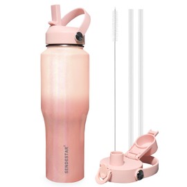 SENDESTAR 40oz Stainless Steel Water Bottle(Cold for 48 Hrs, Hot for 24 Hrs),Double Wall Vacuum Insulated Bottle with Straw Lid, Spout Lid and Flex Cap, Fit in Any Car Cup Holder TXIN-32-Laser G Pink