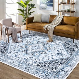 WESTLOOM Washable Area Rug 4x6 Boho Oriental Rugs Medallion Rugs Bedroom Living Room Indoor Rugs Soft Floral Vintage Rugs Non-Slip Backing Stain-Resistant Non-Shedding Rug for Farmhouse