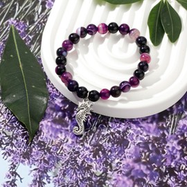 PARTNER Seahorse Inspirational Birthday Gifts for Women Best Friends Unique Gifts Natural Stone Beaded Bracelets for Women Teen Girls Agate Beaded Jewelry with Meaningful Message Card For Seahorse