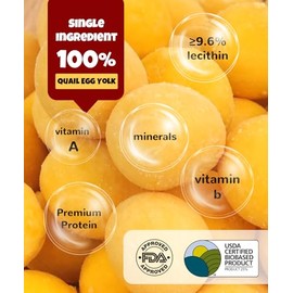 Freeze Dried Quail Egg Yolk Dog Treats 9.2oz Single Ingredient Pet Treats for Dogs, Cats, Healthy Freeze-Dried Pet Food Meal Topper Grain&Gluten&Rawhide Free No Additives Training Treats