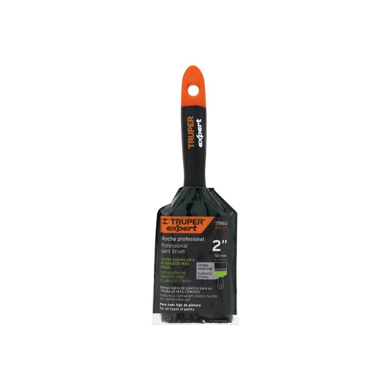 Truper Expert BRT-2X, Brocha de cerdas Naturales, Mango de plástico,