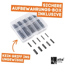 Zite Fishing Clamp Sleeve Assortment 10 Sizes 150 Pieces Black | Crimp Sleeves Fishing Various Sizes in Box | Leader Material Predator Fishing