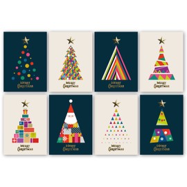 Charity Christmas Cards Pack of 32. Each Christmas Card multipack has 8 different Festive Tree designs. 3D Gold Foiling. Ecofriendly cards, envelopes and box. Blank Inside.