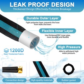 ESOHOSE 50FT Garden Hose, Non-Expandable Kink-Free Flexible Hose with 10 Spray Function Nozzle, Leakproof Lightweight 3/4’’ Brass Connector High Pressure Flat Water Pipe for Outdoor Yard Lawn