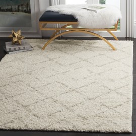 Safavieh Arizona Shag Collection ASG743A Moroccan Diamond 1.6-inch Thick Area Rug, 8' x 10', Ivory / Beige