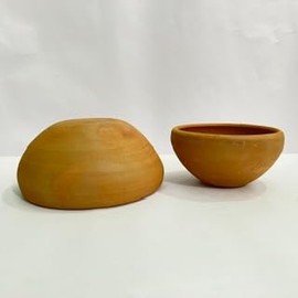 Zibdeya, Palestinian Clay Mortar and Pestle Set, 8 inch and 6 inch Bowls with Wooden Pestle, Traditional Handmade, 2-Piece
