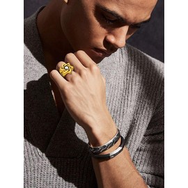 Oaldilee Star of David Ring for Men, 18K Gold Plated Vintage Signet Protection Amulet Rings, Size 10